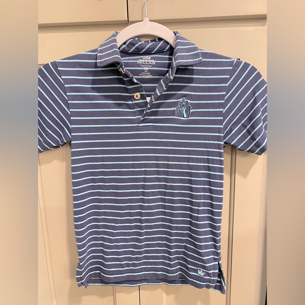 Peter Millar boys polo short sleeve shirt seaside wash XS 5-6 blue strip…
